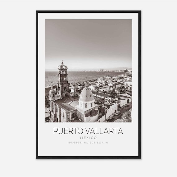 Puerto Vallarta Mexico Guadalupe Church Crown Tower Black White Poster