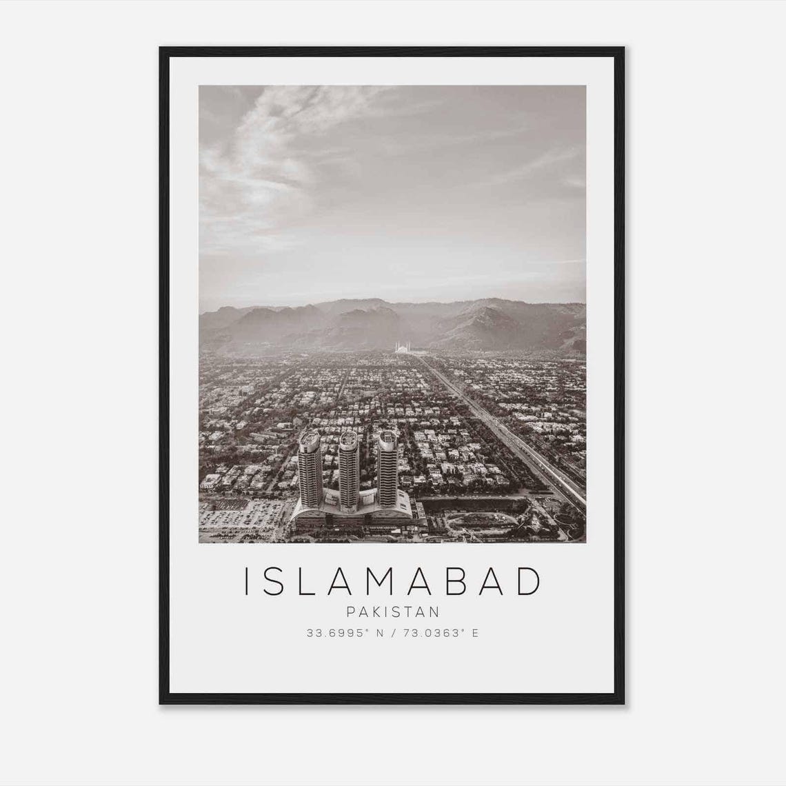 Islamabad Pakistan Travel Photo Poster Bw Islamabad Travel Print Minimalist Travel Poster Print