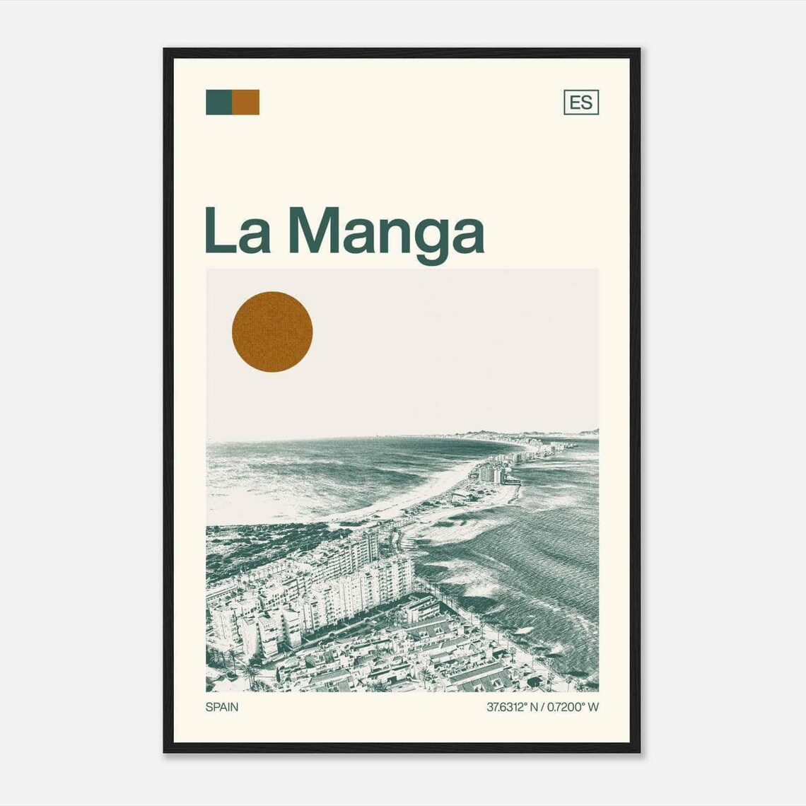 La Manga Spain Coastal Strip Aerial Beach View Duotone Travel Poster