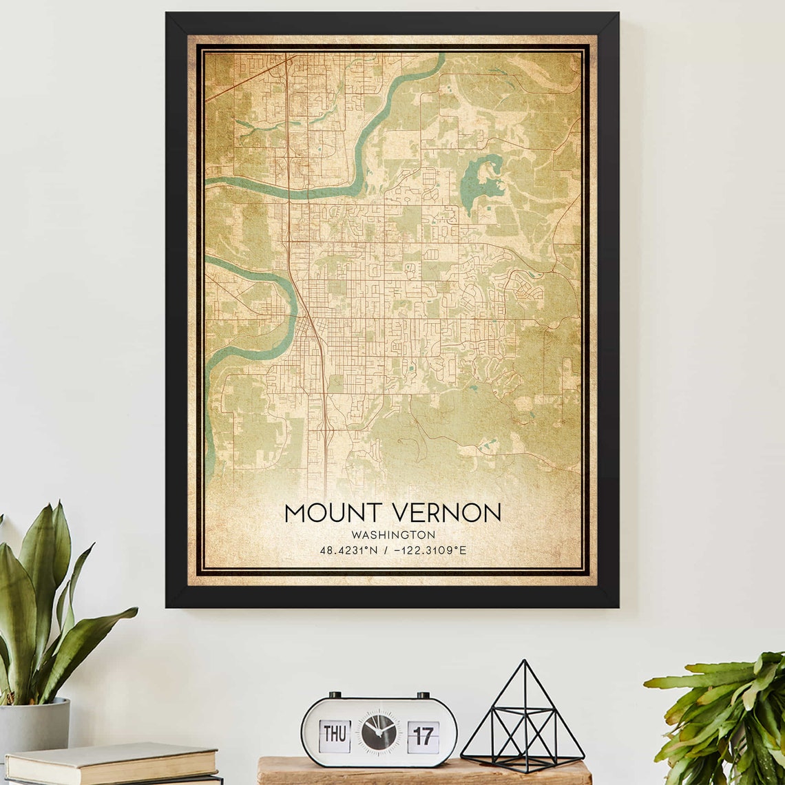 Vintage Mount Vernon Washington City Map Art Poster Coordinates
