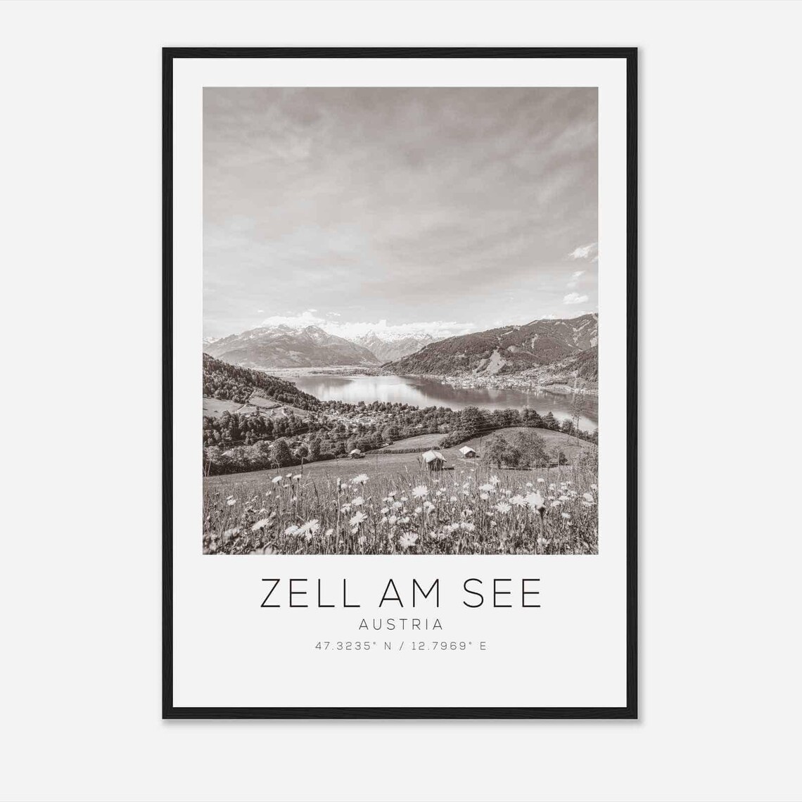 Zell am See Austria Alpine Meadow Wildflowers Black White Poster
