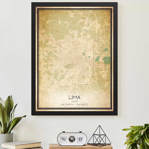 Lima Ohio Vintage City Street Map Custom Home Decor Art Print