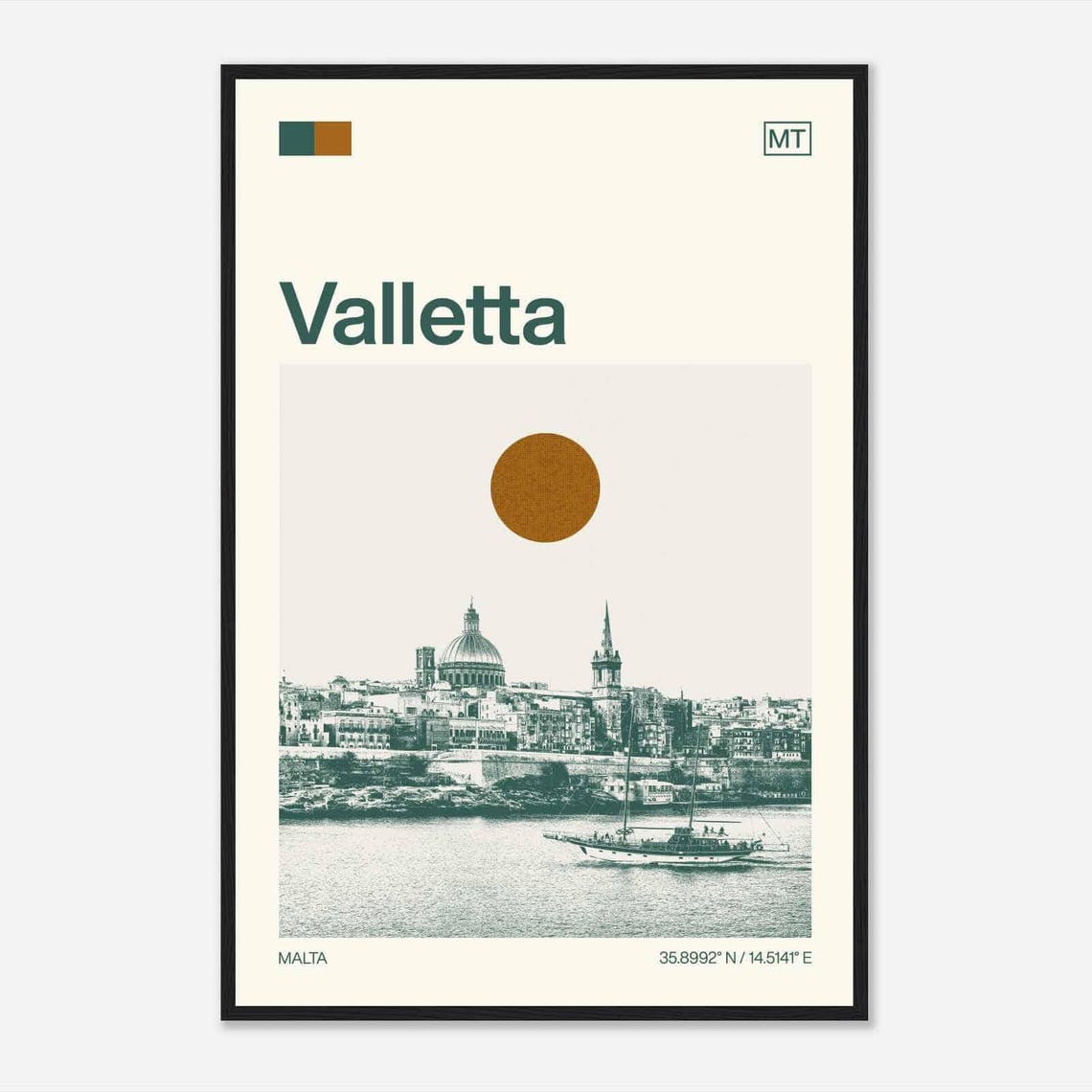 Valletta Malta Harbor Skyline Dome Vintage Style Travel Poster