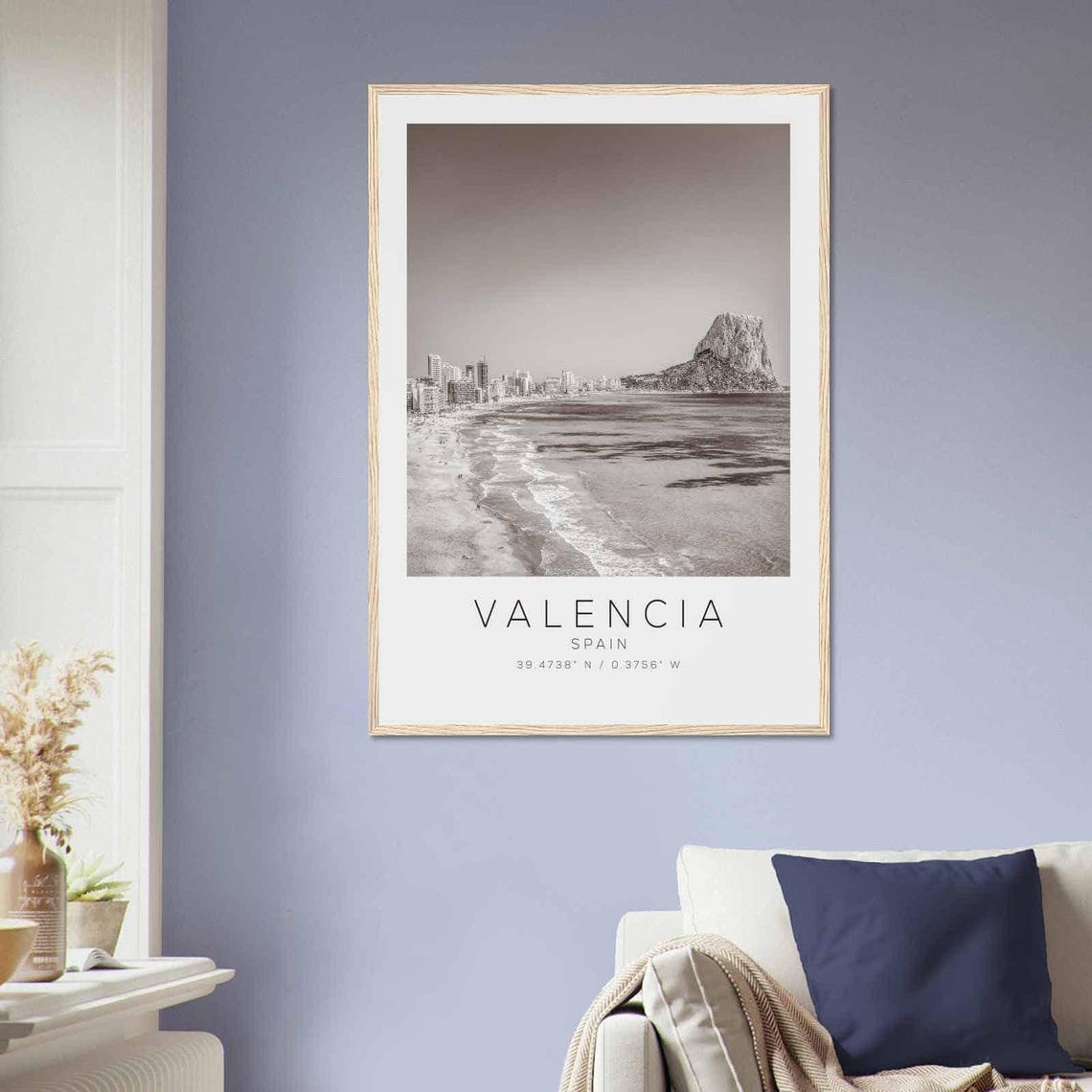 Valencia Spain Beach Rocky Headland Coast Black White Poster - Image 2