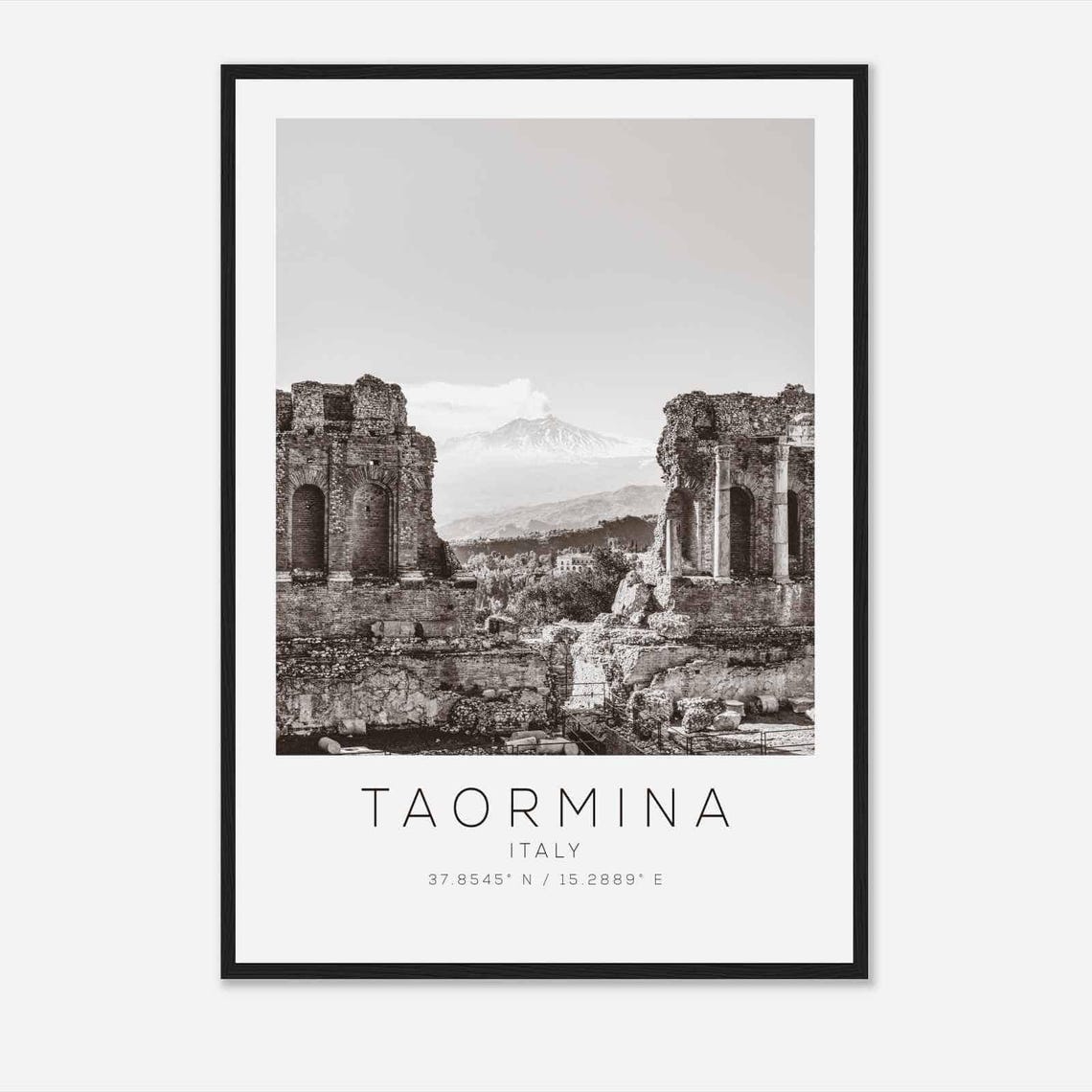 Taormina Italy Travel Photo Poster Bw Taormina Travel Print Minimalist Travel Poster Print Ds2