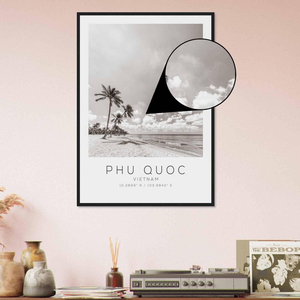 Phu Quoc Vietnam Palm Beach Tropical Shore Black and White Poster - Image 4