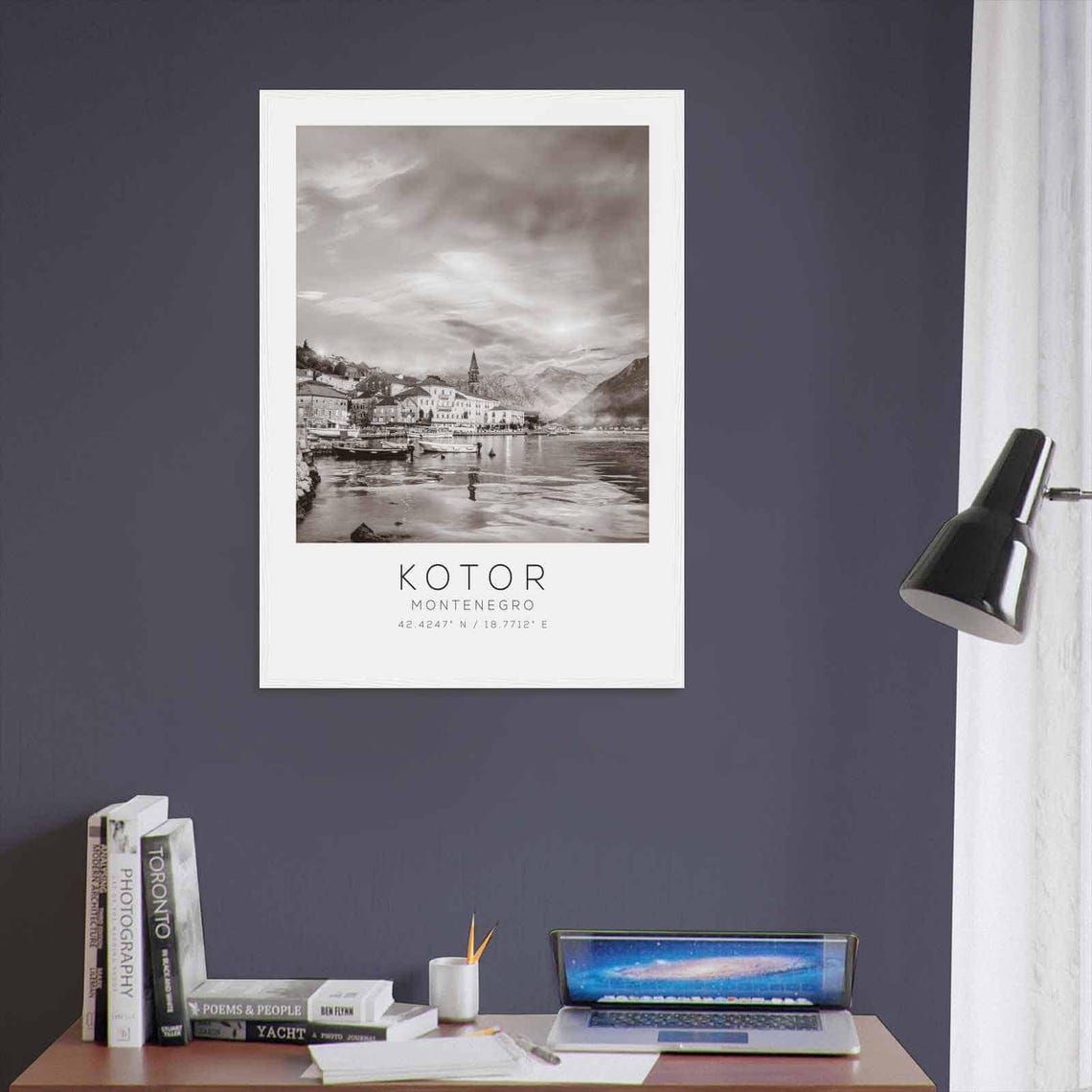 Kotor Montenegro Black White Old Town Harbor Coast View Poster - Image 3