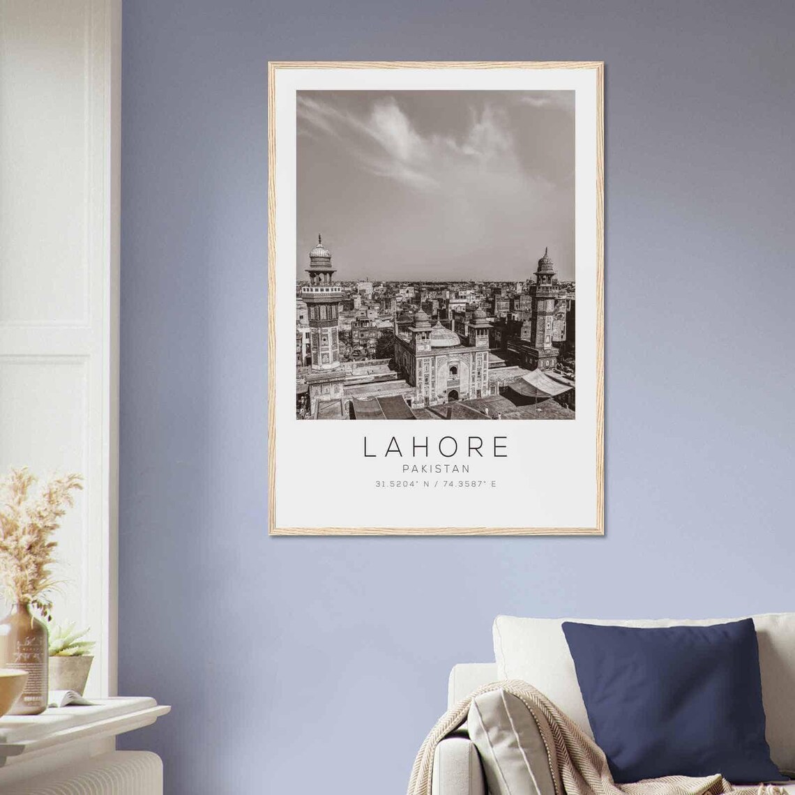 Lahore Pakistan Black White Historic Mosque Old City Skyline Poster - Image 2