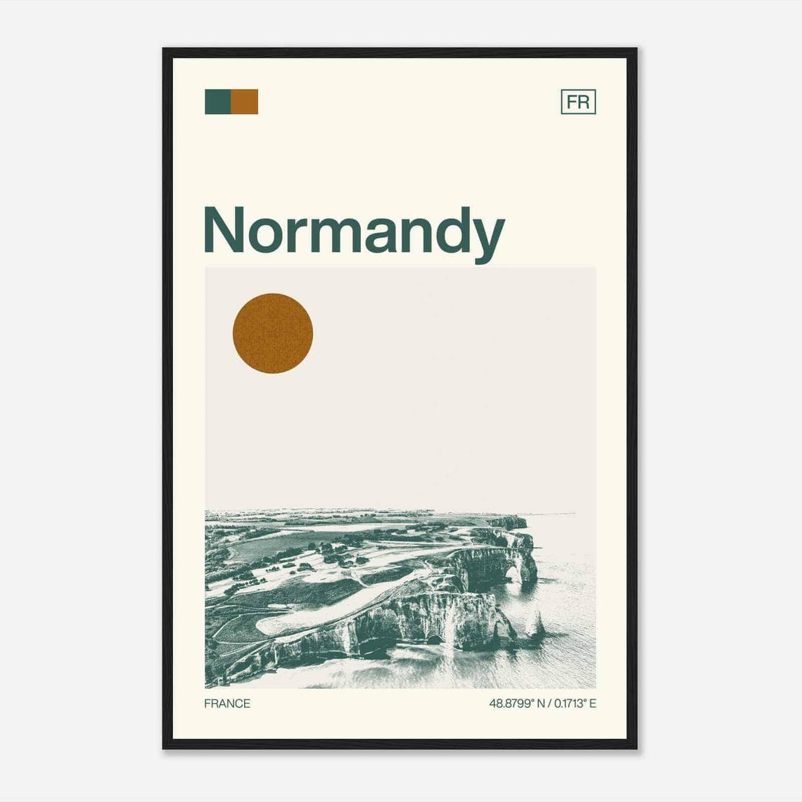 Normandy France Modern Minimalist White Cliffs Coastal Art Poster