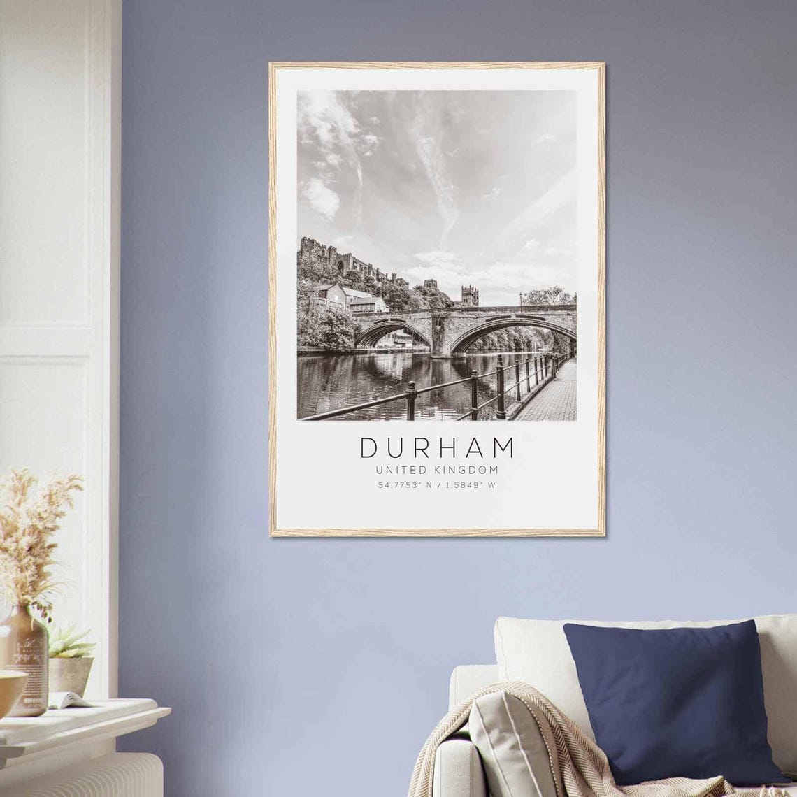 Durham United Kingdom Castle Riverside Black White Photo Poster - Image 2