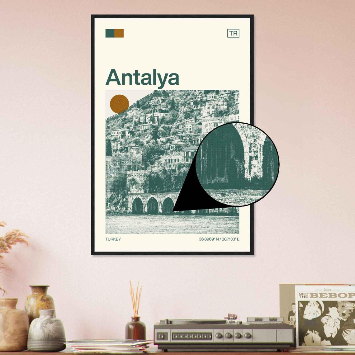 Antalya Turkey Historic Waterfront Arches Vintage Style Travel Poster - Image 4