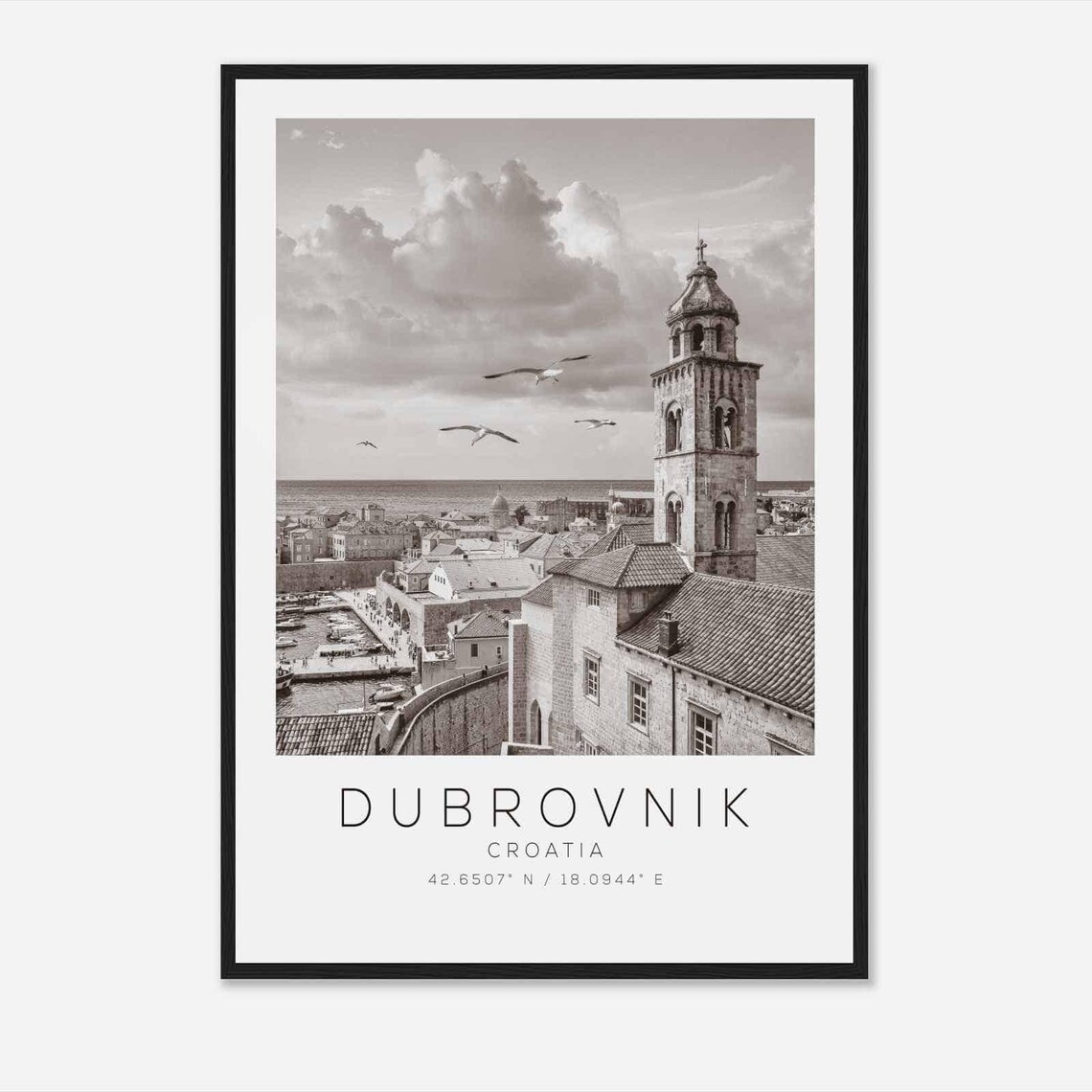 Dubrovnik Croatia Black And White Bell Tower Photography Poster