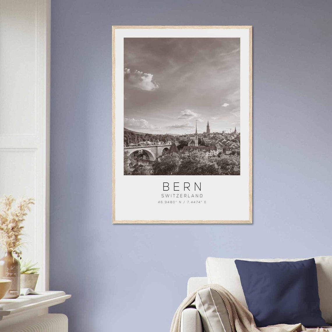 Bern Switzerland Old Town Bridge Black White Minimalist Poster - Image 2