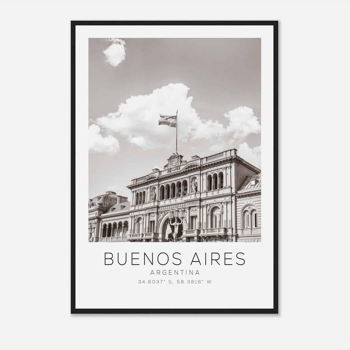 Buenos Aires Argentina Casa Rosada Palace Flag Black White Poster