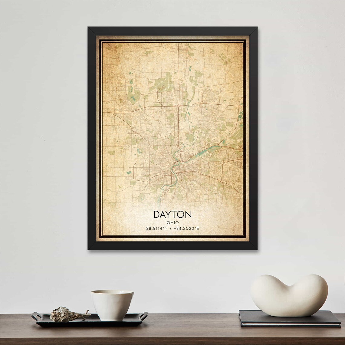 Dayton Ohio Antique Style Sepia City Street Map Print Artwork - Image 4