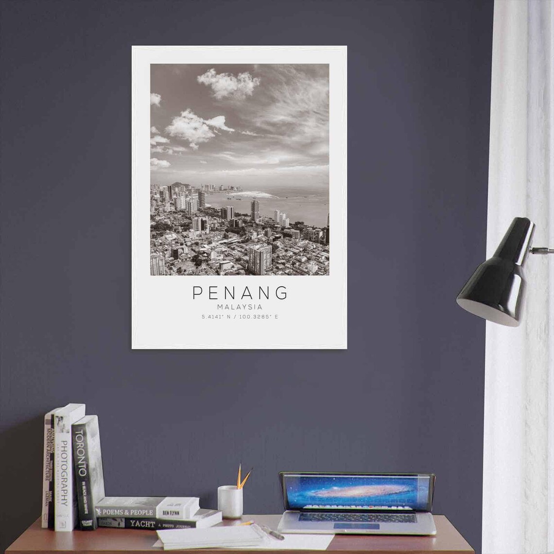 Penang Malaysia Island City Coastline Black White Photo Poster - Image 3