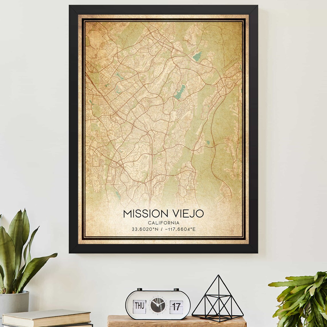 Mission Viejo California Vintage Style Street Map With Coordinates Poster