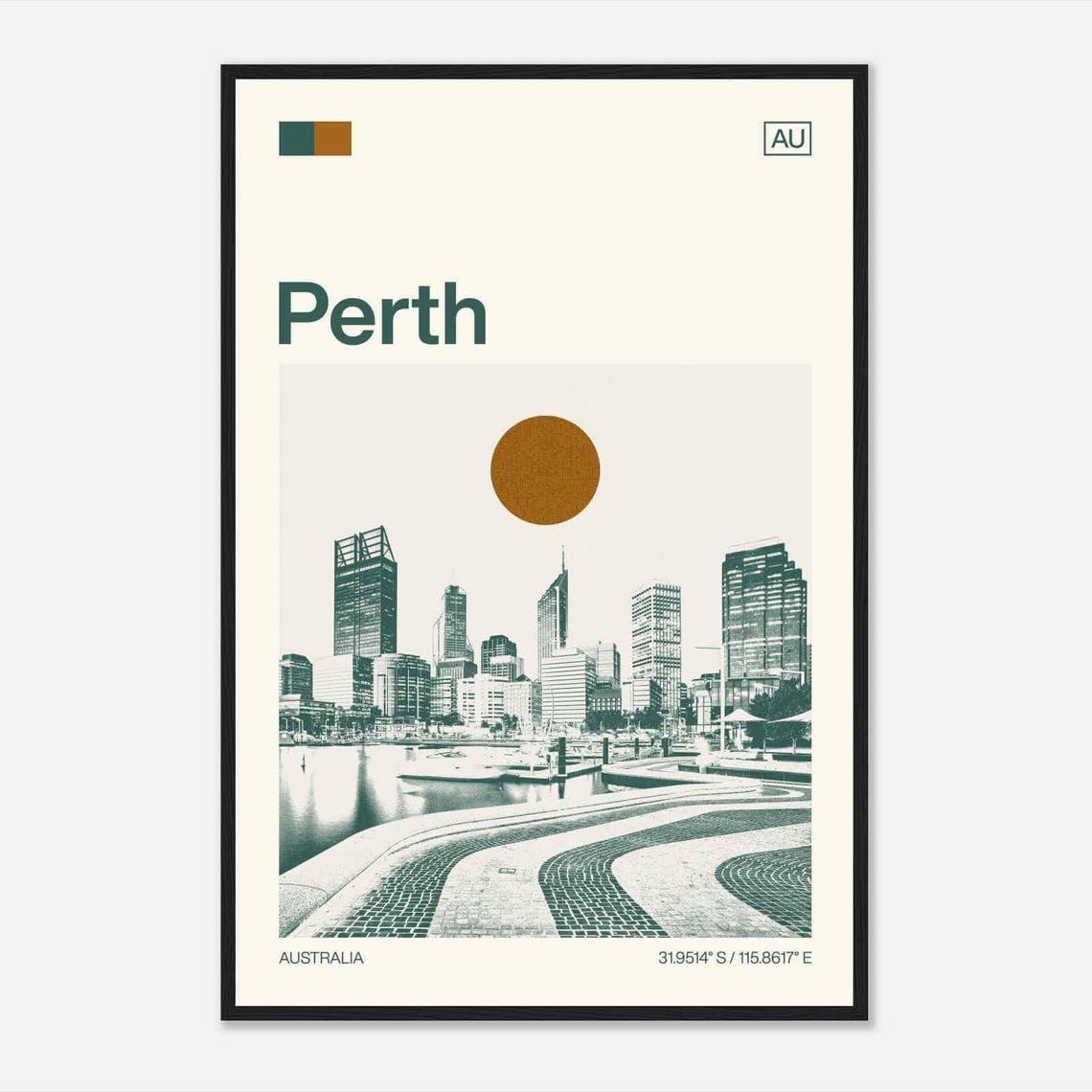 Perth Australia City Skyline Waterfront Minimalist Travel Poster