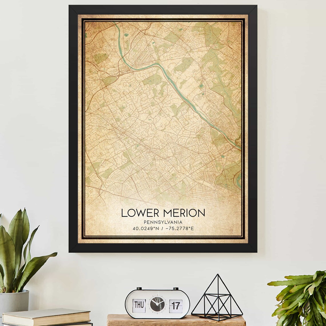 Lower Merion Pennsylvania Vintage Map Travel Poster