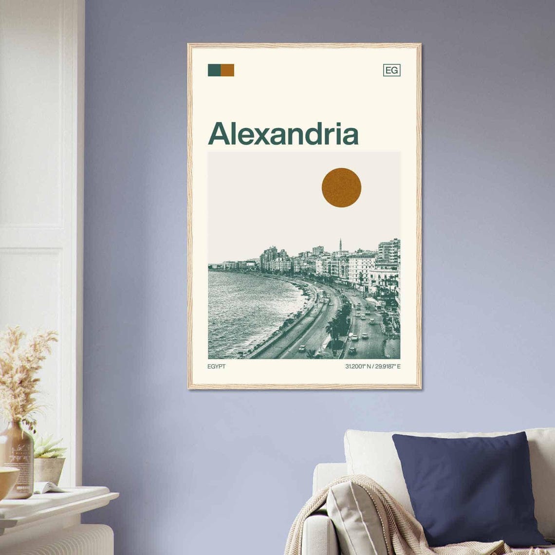 Alexandria Egypt Corniche Waterfront Vintage Style Travel Poster - Image 2