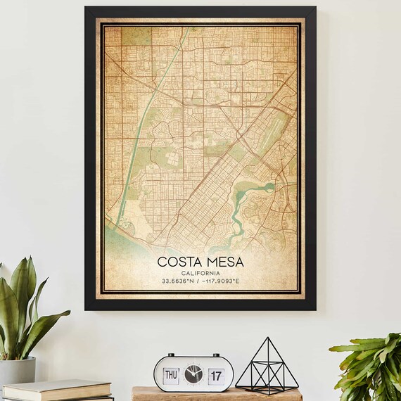 Costa Mesa California Vintage Street Map Coordinates Decor Poster