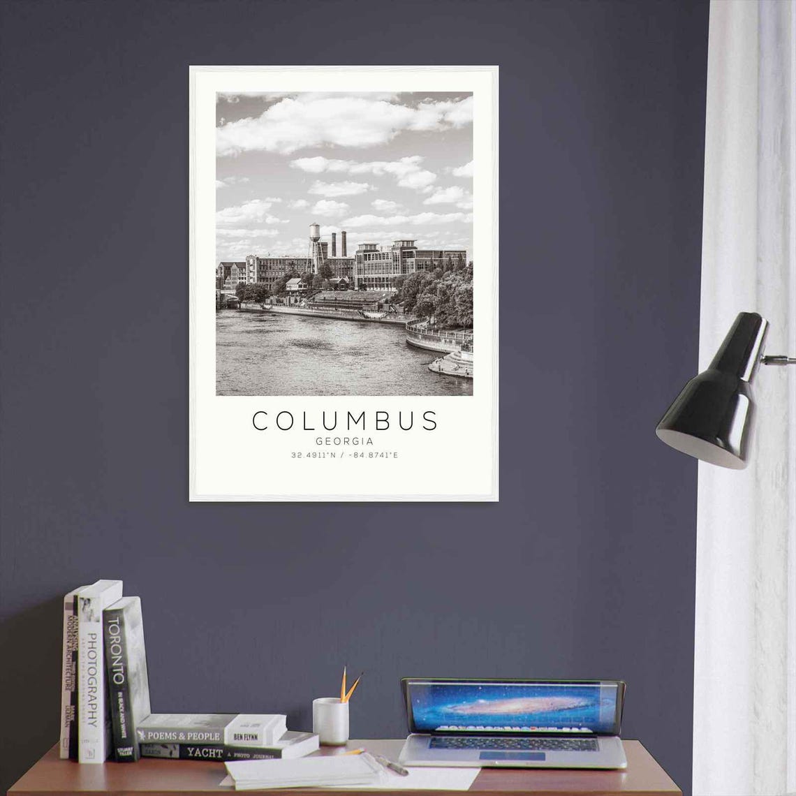 Columbus Georgia Riverwalk Mills Waterfront Black White Photo Poster - Image 3