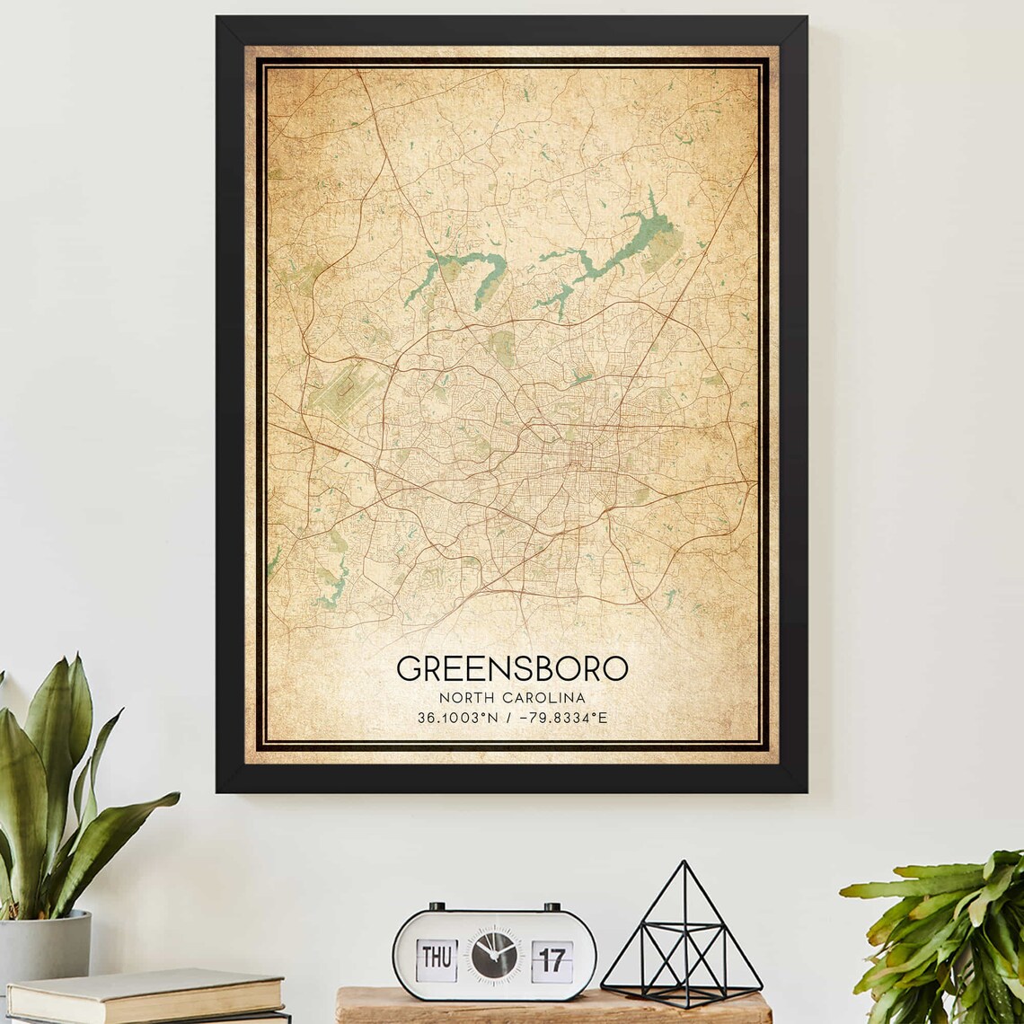 Greensboro North Carolina Vintage Style City Street Map Poster