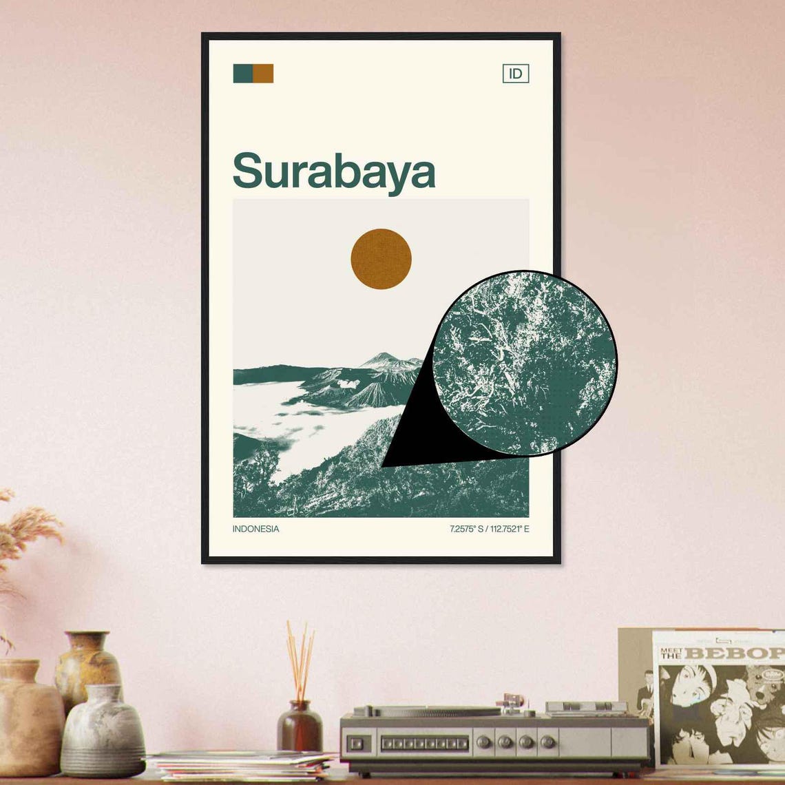 Surabaya Indonesia Volcanic Peaks Clouds Vintage Travel Poster - Image 4