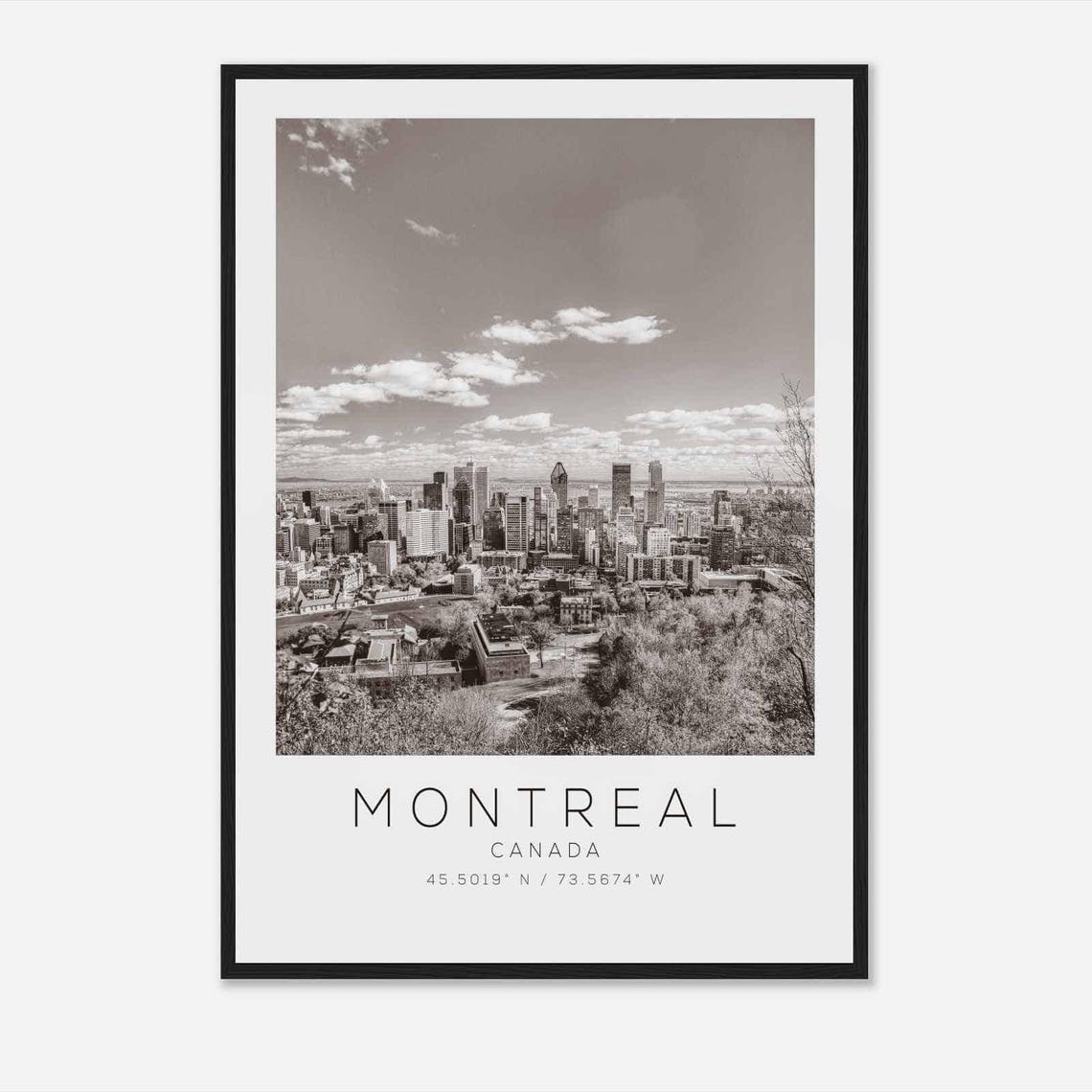 Montreal Canada Downtown Skyline Panorama Black and White Photo Poster