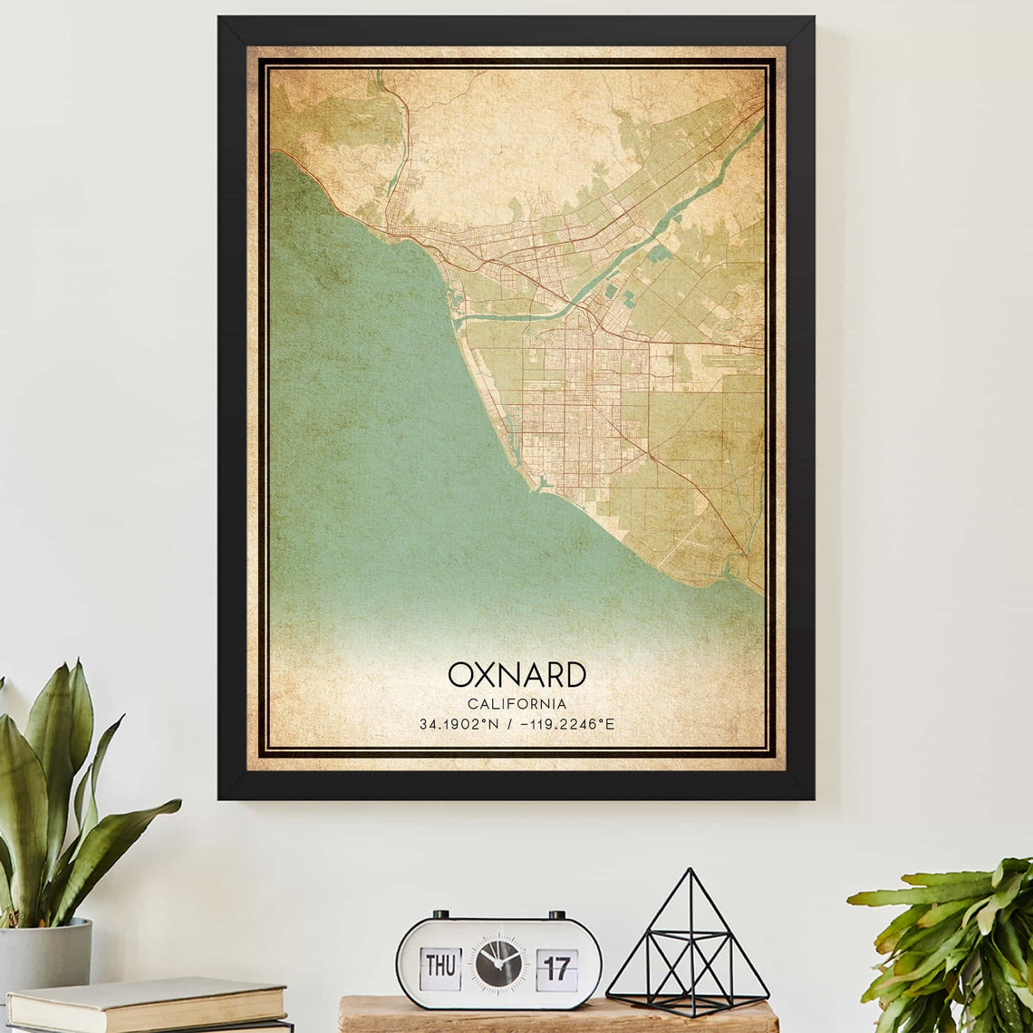 Vintage Oxnard California Detailed Coastal City Street Map Poster