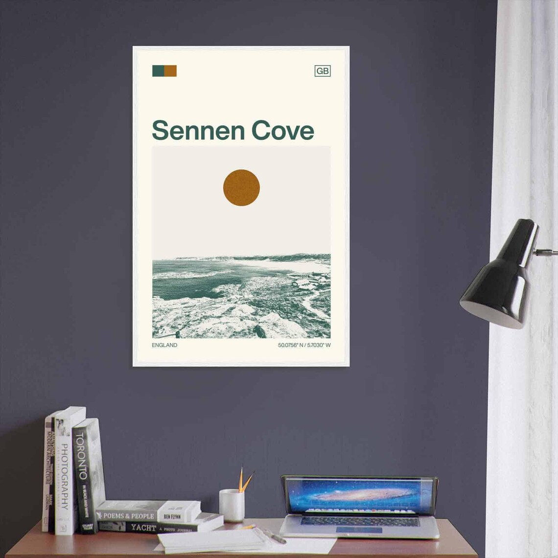 Sennen Cove England Rocky Coastline Bay Sun Duotone Travel Poster - Image 3