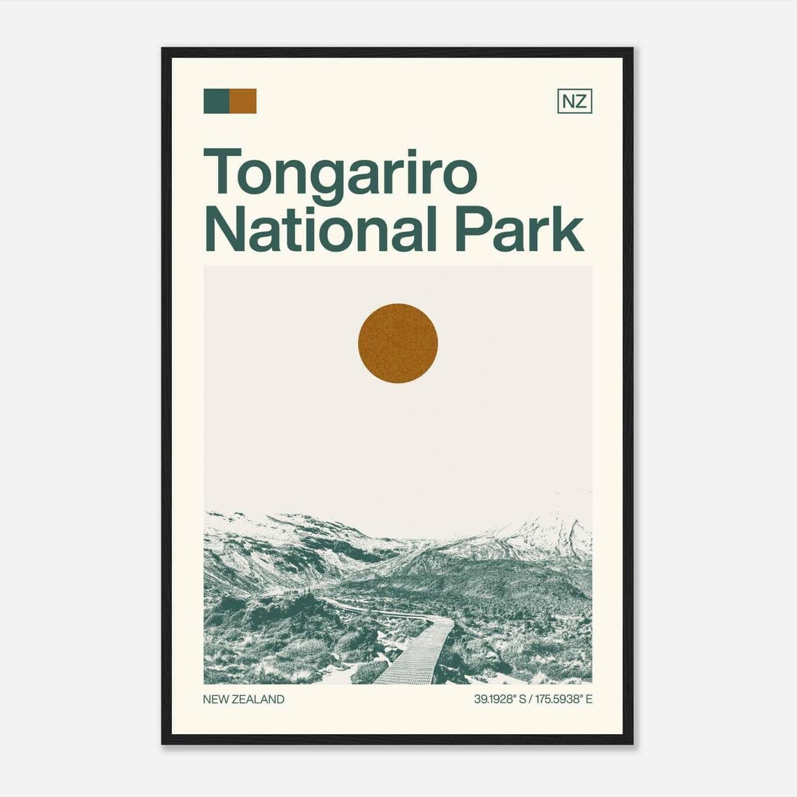 Tongariro National Park New Zealand Peaks Trail Vintage Poster