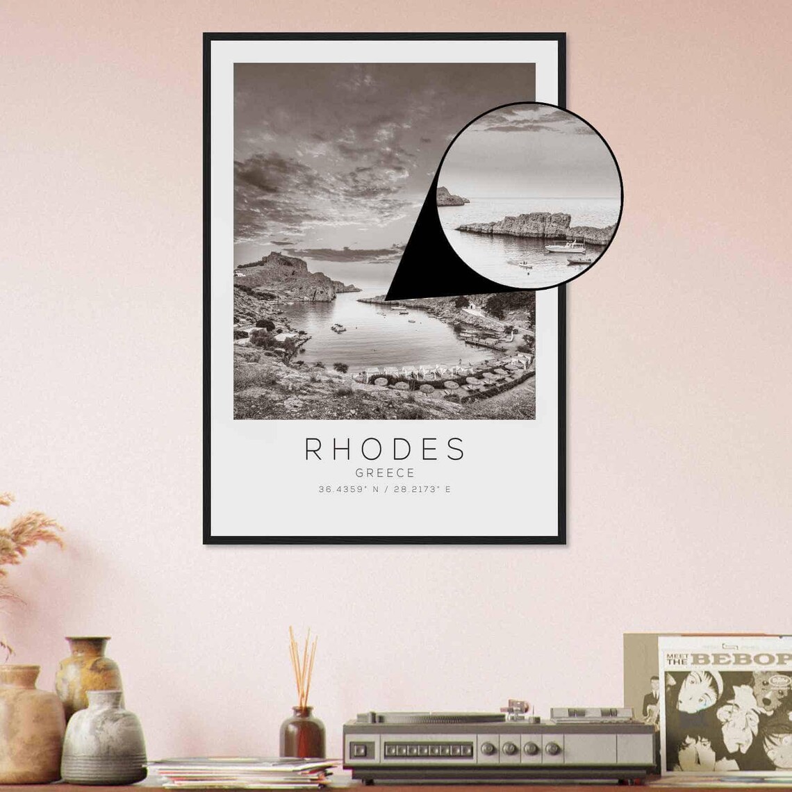 Rhodes Greece Black And White Coastal Bay Sunset Photo Poster - Image 4