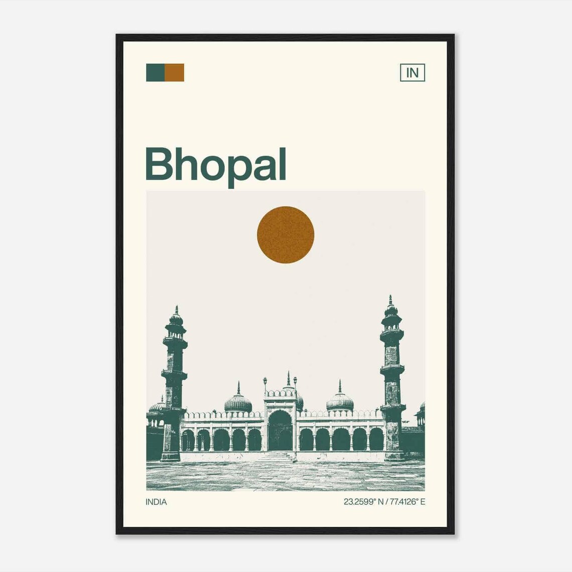 Bhopal India Historic Mosque Domes Minimalist Skyline Travel Poster