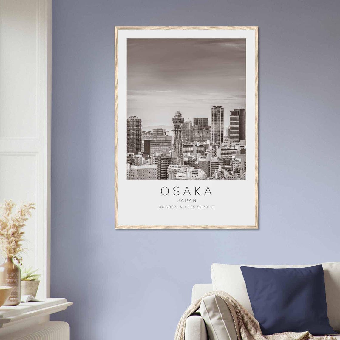Osaka Japan Tower Skyline Cityscape Black White Photo Poster - Image 2