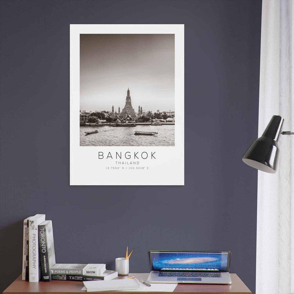 Bangkok Thailand Wat Arun Temple River Black White Minimalist Poster - Image 3