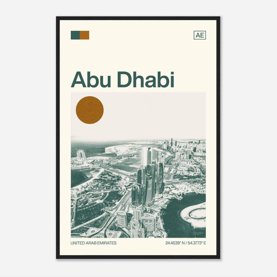 Abu Dhabi UAE Corniche Skyline Vintage Style City Travel Poster