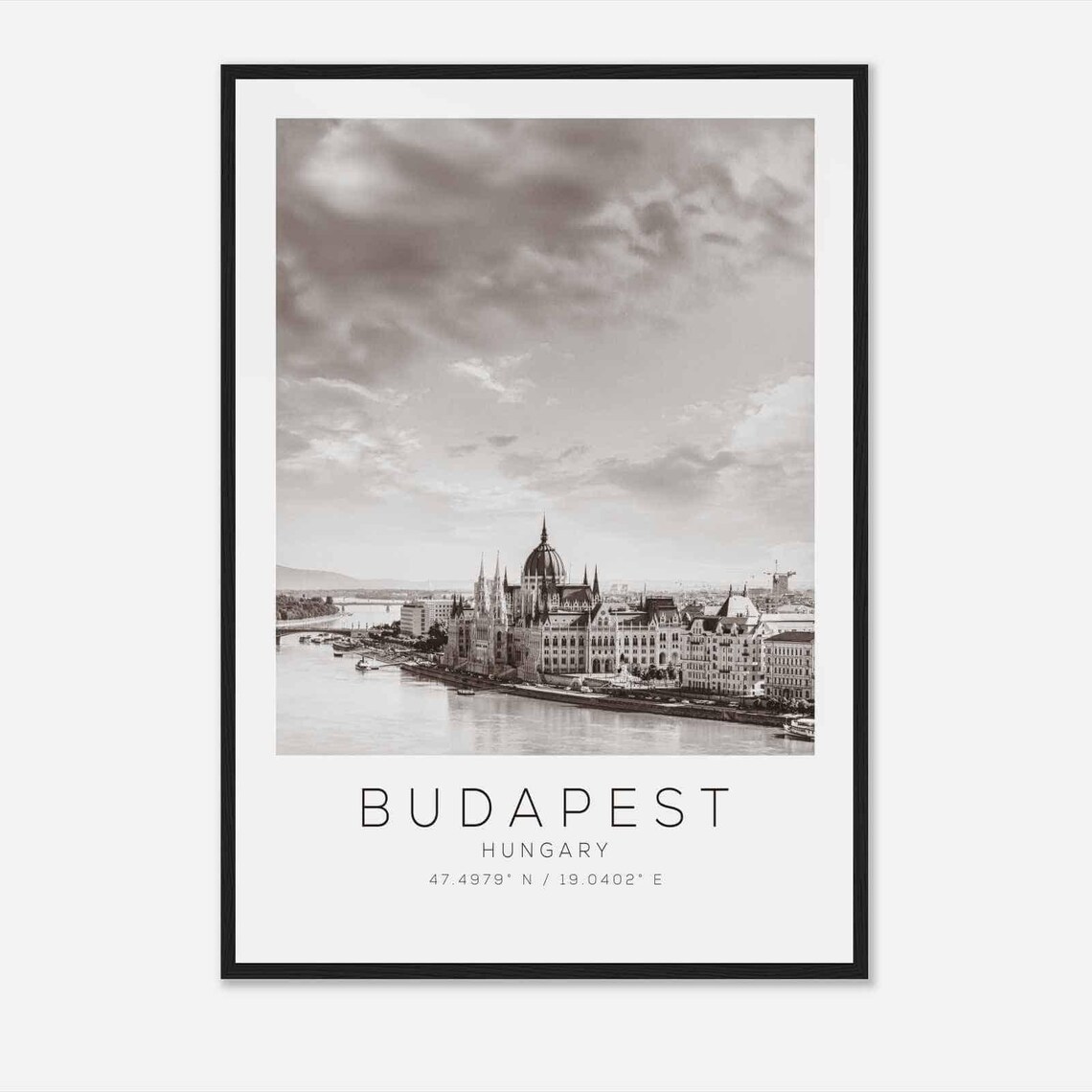 Budapest Hungary Parliament Building Danube Black White Photo Poster