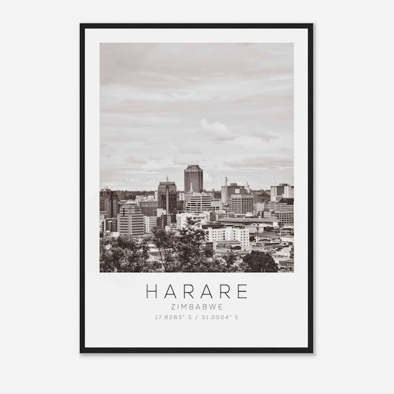 Harare Zimbabwe Travel Photo Poster Bw Harare Travel Print Minimalist Travel Poster Print