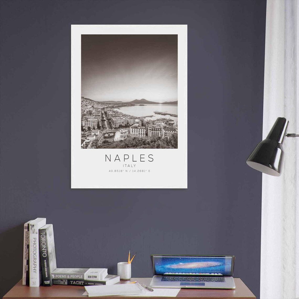 Naples Italy Bay and Vesuvius Panorama Black and White Photo Poster - Image 3