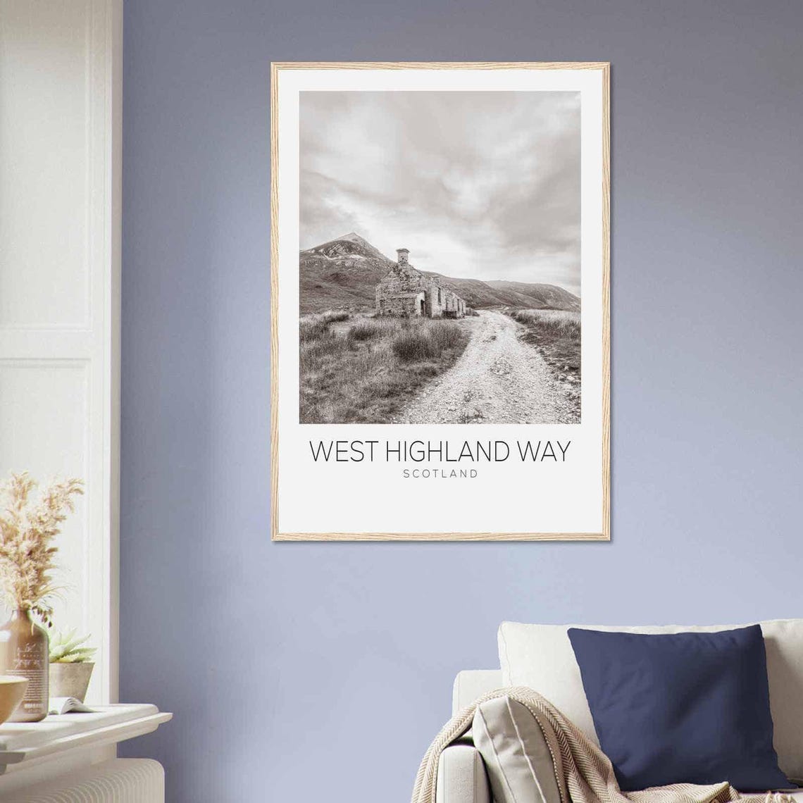 West Highland Way Scotland Stone Cottage Mountain Black White Poster - Image 2