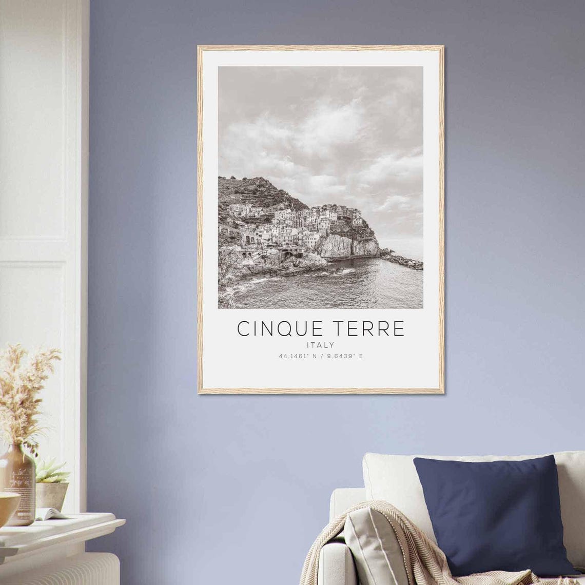 Cinque Terre Italy Cliffside Village Sea Black and White Travel Poster - Image 2