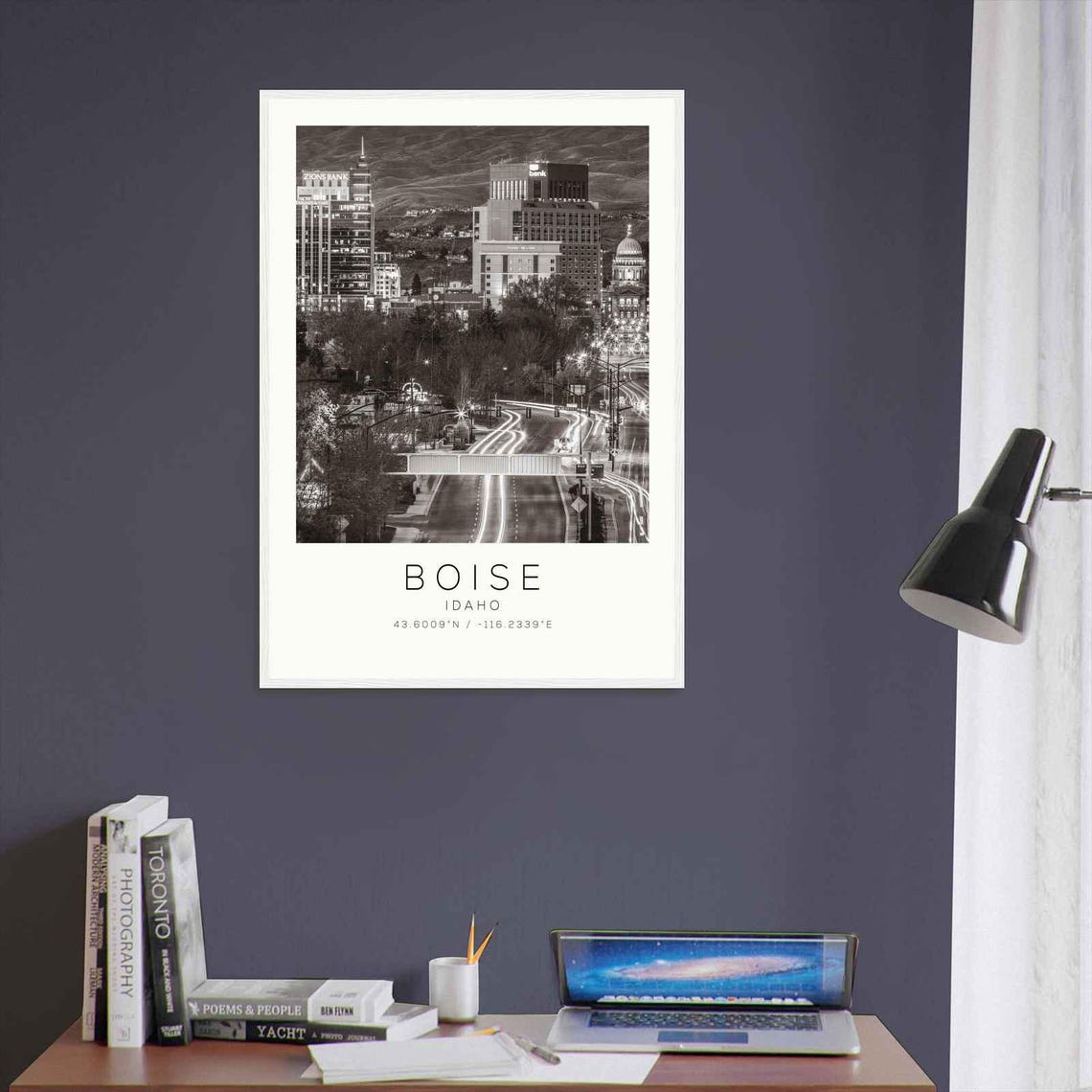 Boise Idaho Night Skyline Light Trails Capitol Dome Photo Poster - Image 3