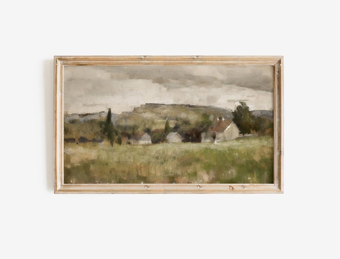 Vintage Spring Countryside Oil Painting Cottages Landscape Poster - Image 3