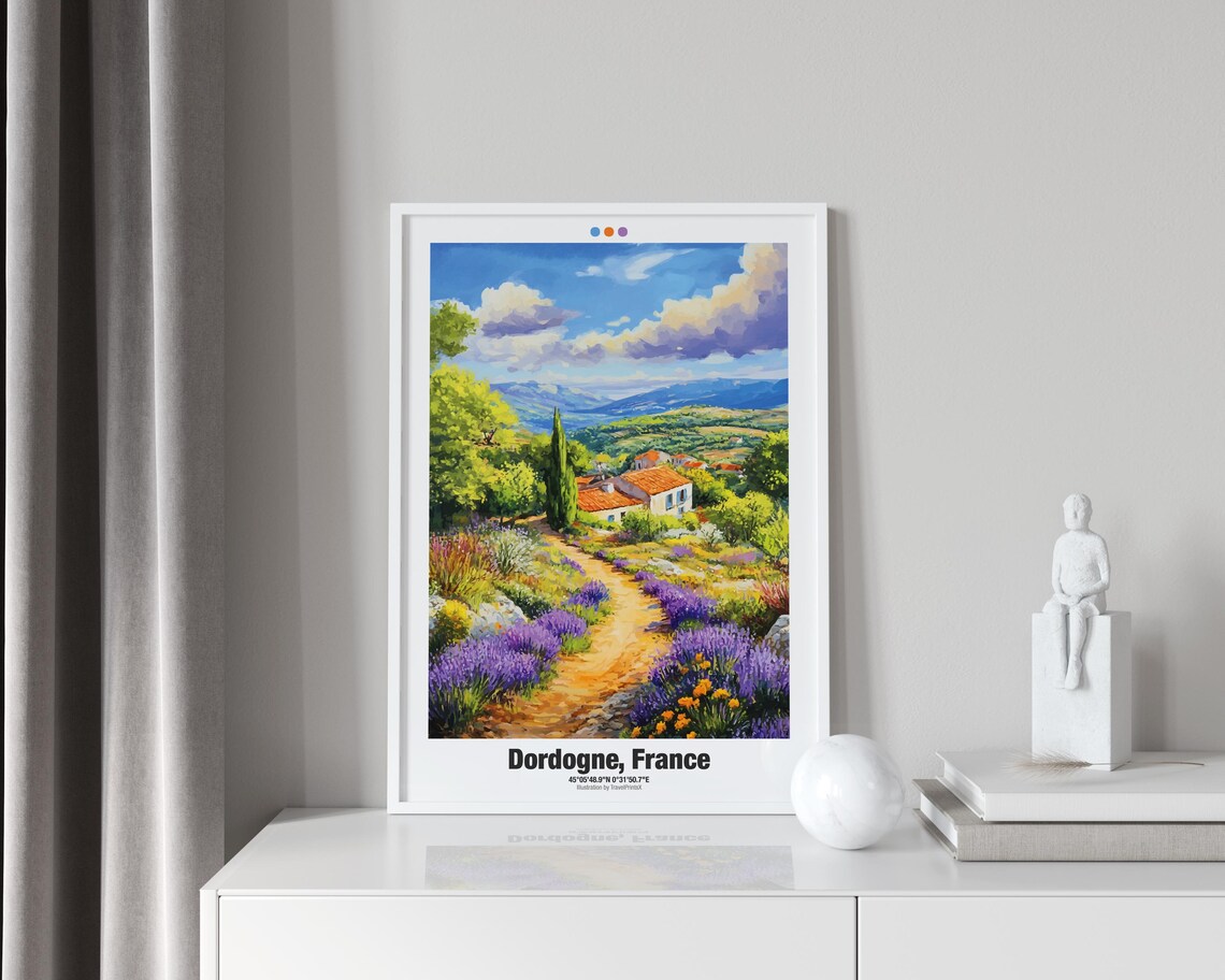 Dordogne France Travel Poster Lavender Path Village Countryside Art - Image 3