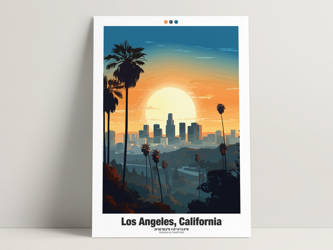 Los Angeles Poster California Poster Los Angeles Usa Travel Poster Los Angeles Skyline Illustration Wall Art - Image 3