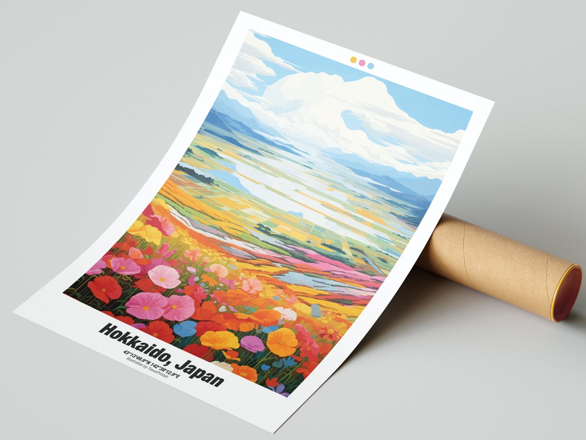 Hokkaido Japan Travel Poster Hokkaido Poster Japan Travel Print Hokkaido Flower Field Illustration Japan Wall Art - Image 2