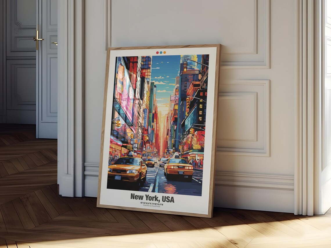 New York USA Times Square Yellow Cabs Sunset City Street Travel Poster - Image 2