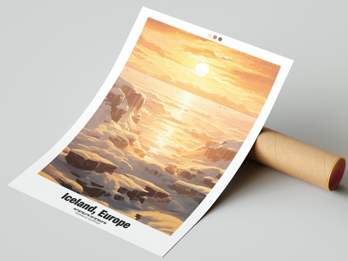 Iceland Europe Golden Winter Coast Sunset Frozen Sea Travel Poster - Image 2