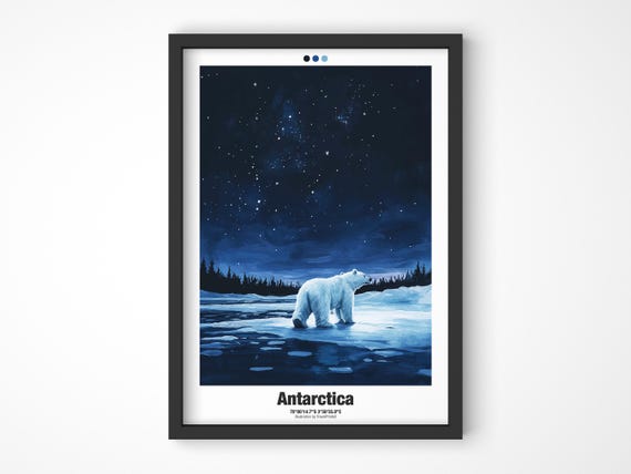 Antarctica Travel Poster South Pole Travel Art Polar Bear Illustration